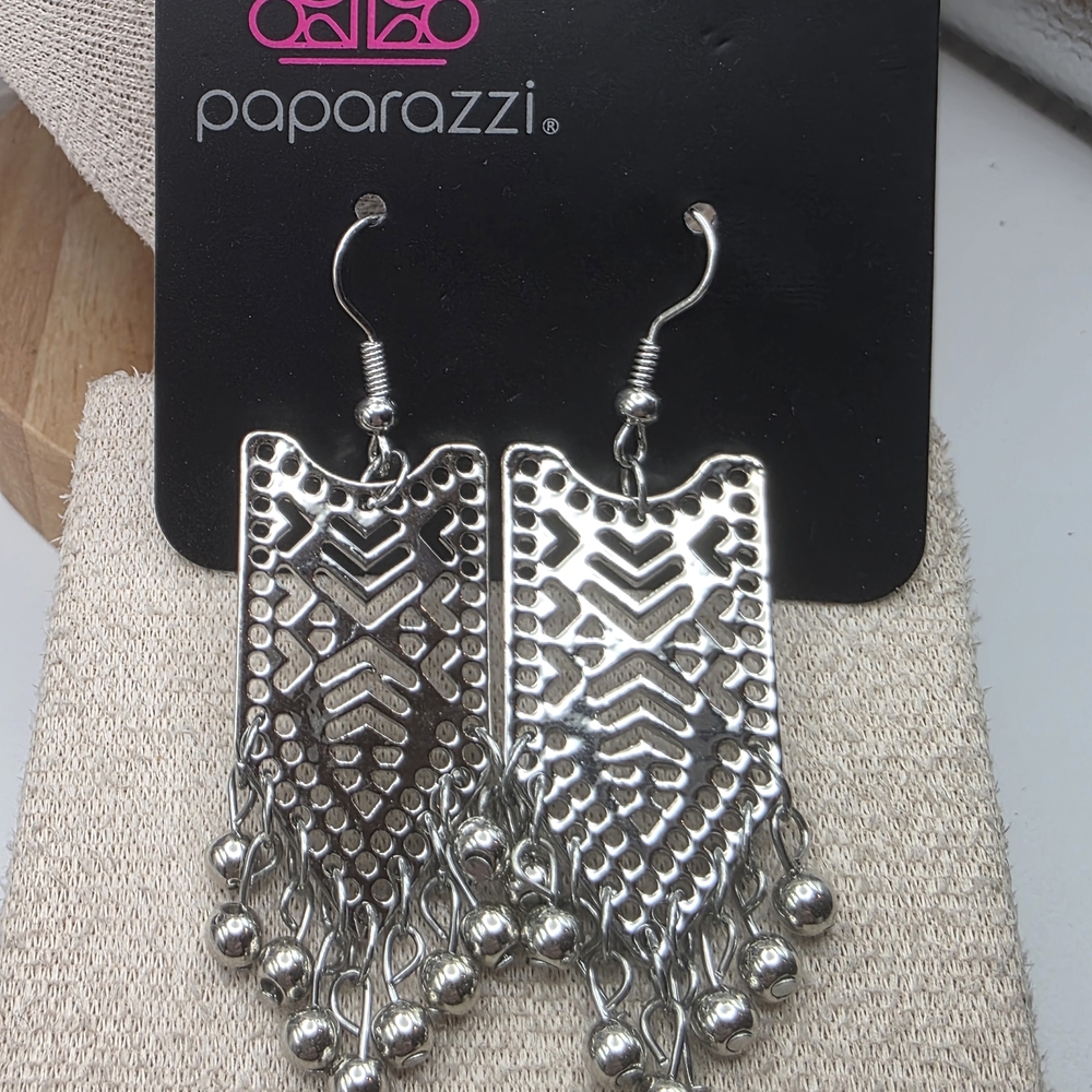 Paparazzi Intricate Silver Chandelier Earrings (790)